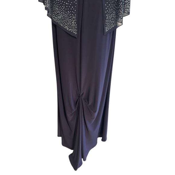 OLEG CASSINI Jersey Cape‎ Gown Sparkle Embellishment 20 20W Wedding Party Blue - Picture 9 of 11